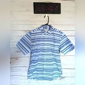 NWT Amazon Essentials Mens Blue Stripped Short Sleeve Regular Fit Button Down M